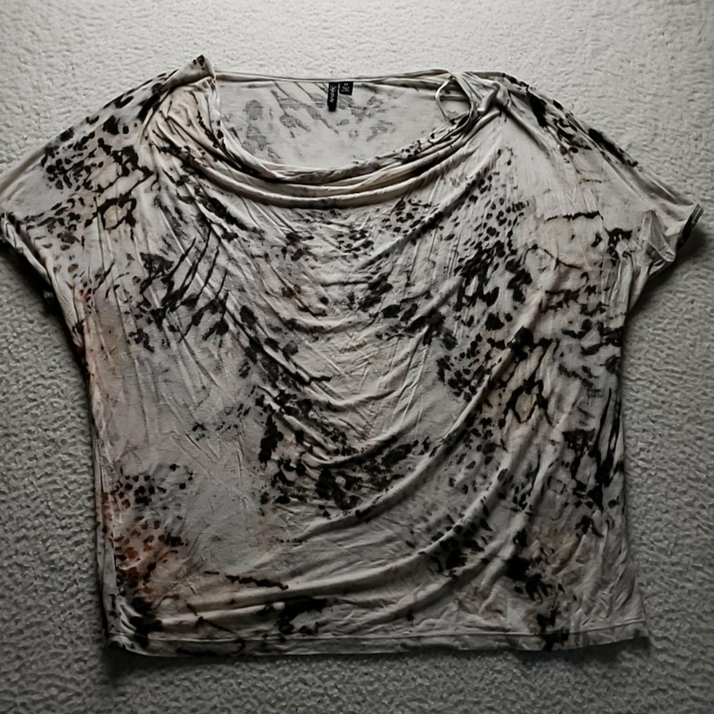 Relativity Blouse Womens Plus 2X Gray Cowl Neck Short Dolman Sleeve Tunic Top